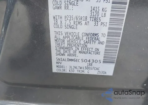 2014 Infiniti Qx60 from USA, damaged, VIN 5N1AL0MM6EC504305